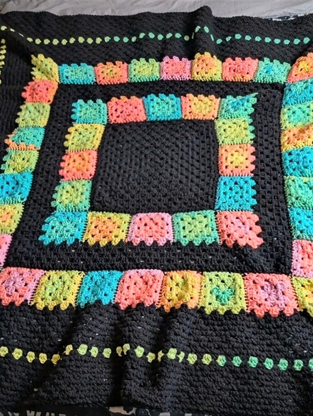 Handmade Granny Square ⬛ ⬜ Rainbow Color 🌈 Crochet 🧶 🧶 Blanket